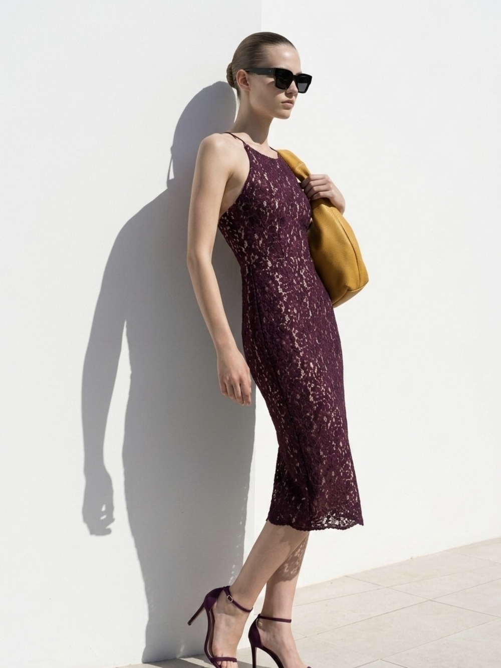 Soprano Burgundy Lace Midi Dress Womens Small Spaghetti Strap Floral Overlay Par
